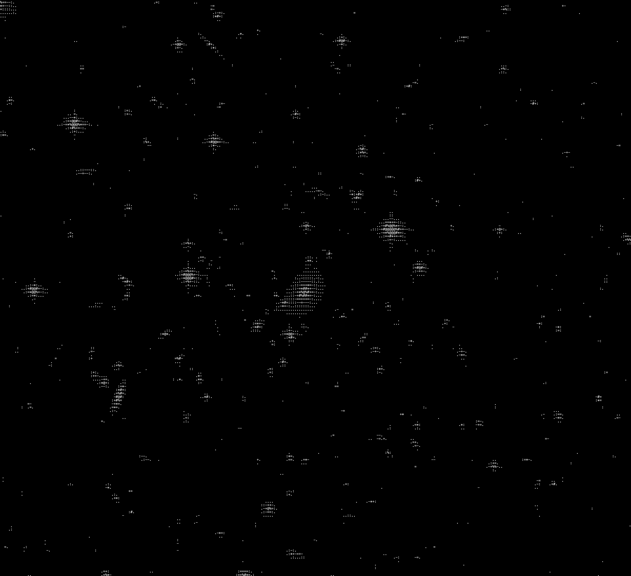 An image of stars processed and illustrated with ASCII characters