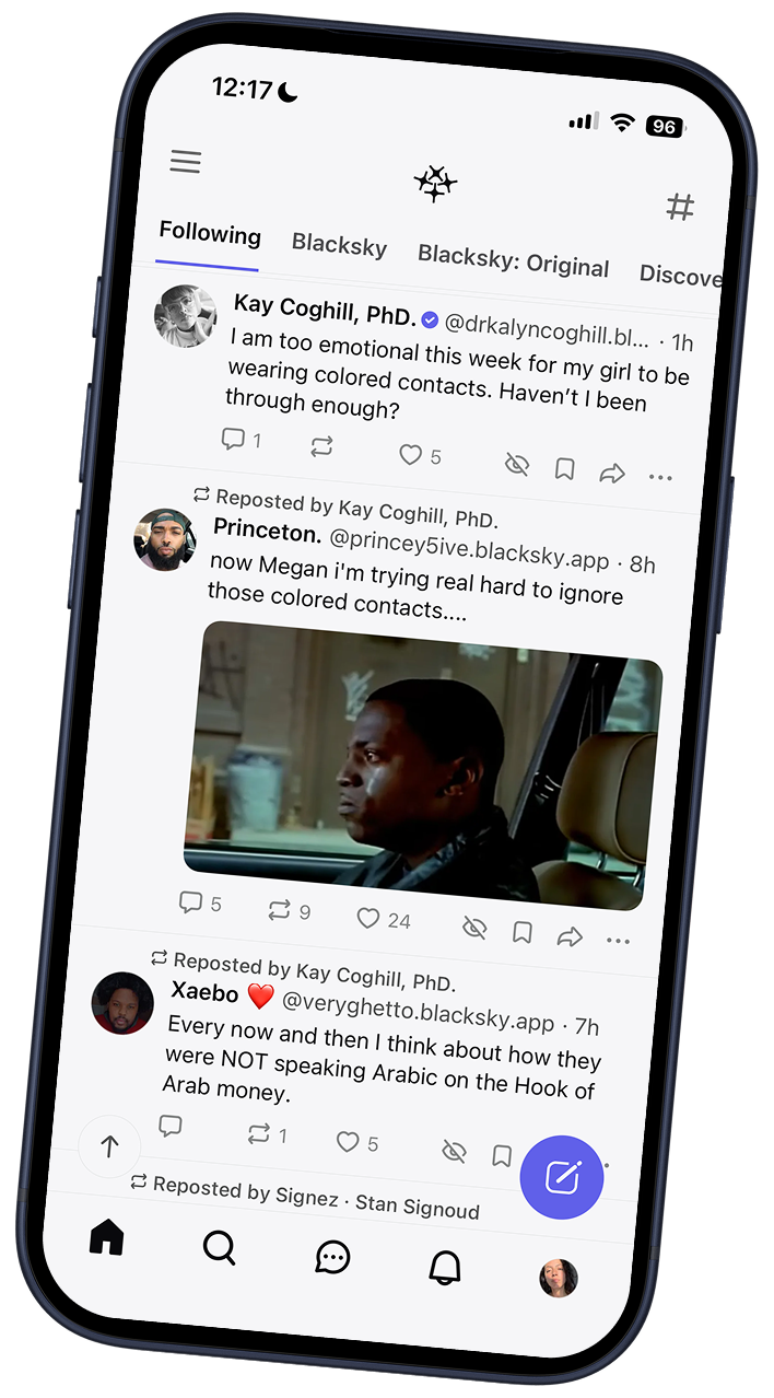 The Blacksky app showing the Following feed